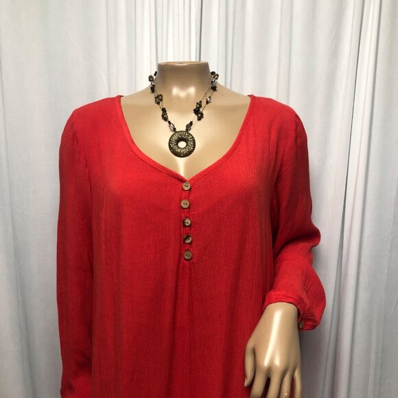 Zanzea Dress Womens Size 8 Red Layered Long Sleeve V Neck Boho Hippie Lagenlook - Picture 2 of 7